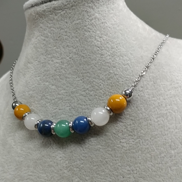 Mookaite Jade Aventurine Beaded Necklace Natural Gemstone Stainless-Steel 19.5" - Picture 6 of 11